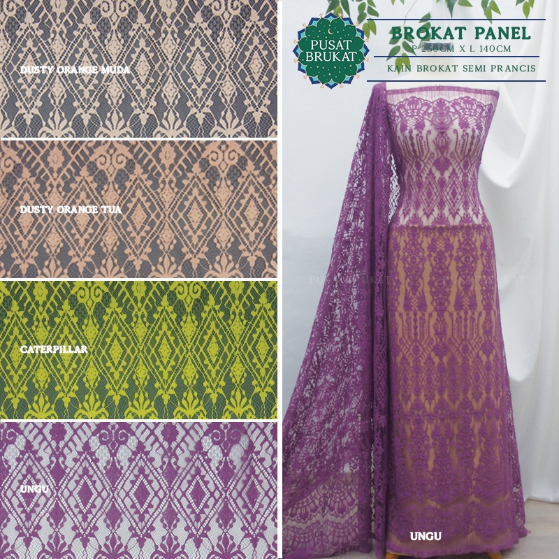 KAIN BROKAT SEMI PRANCIS AMANDA / BRUKAT PANEL MOTIF SUMBA P 42788, P250CM x L140CM [harga per potong]