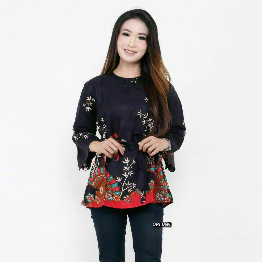 Atasan Batik Lengan Pendek 021 RISNA BATIK HRB026 HEM BATIK MURAH SENO SOGAN BAKUNG PADI MANGGAR