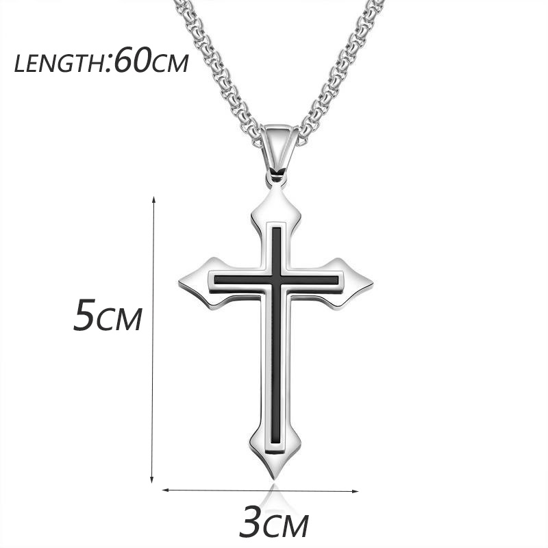 2021fashion Vintage Gothic Berongga Liontin Salib Yesus/Warna Perak Gaya Jalan Keren Kalung