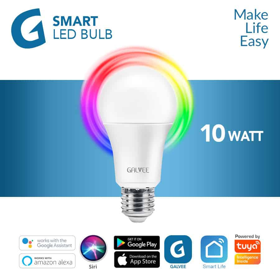 GALVEE Smart LED Light Bulb 10W E27 RGB+WW Wifi Wireless Smart Home