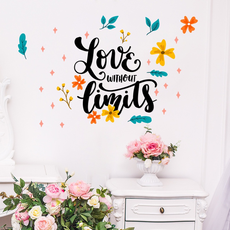 Stiker Dinding Desain Love No Limits Valentine 's Day Inspirasional Saying Untuk Dekorasi Kamar Tidur