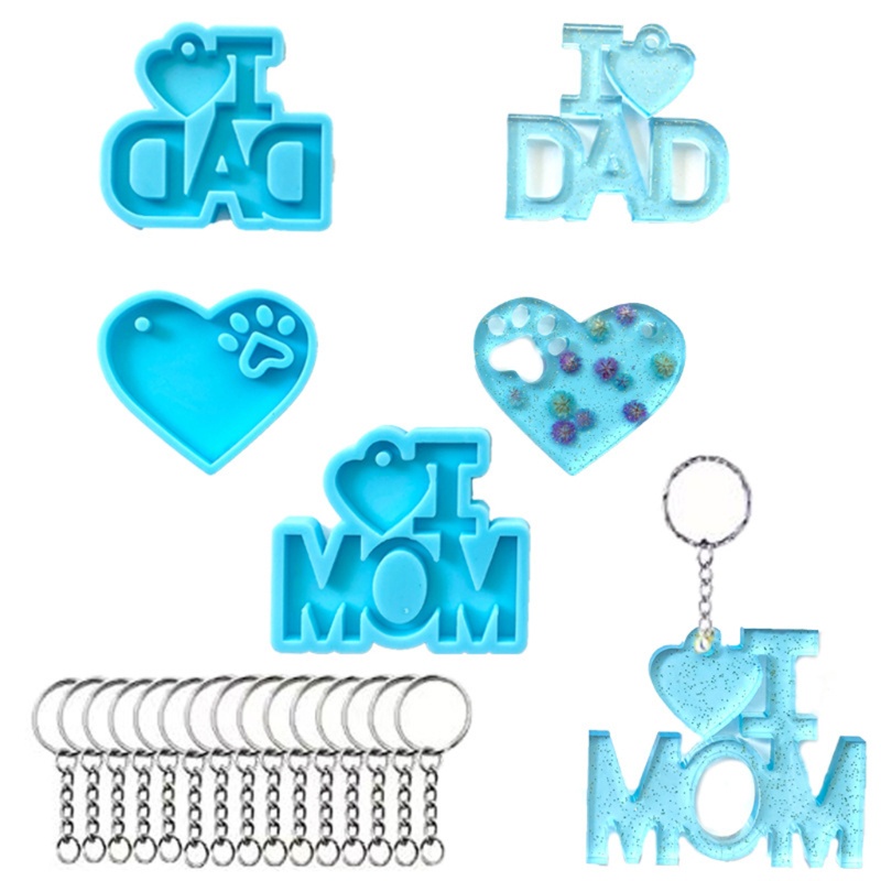 SIY  3 Pcs/Set Father's Day Mother's Day Theme Keychain Epoxy Resin Mold Necklace Pendant Silicone Mould DIY Crafts Decorations Jewelry Earrings Casting Tools