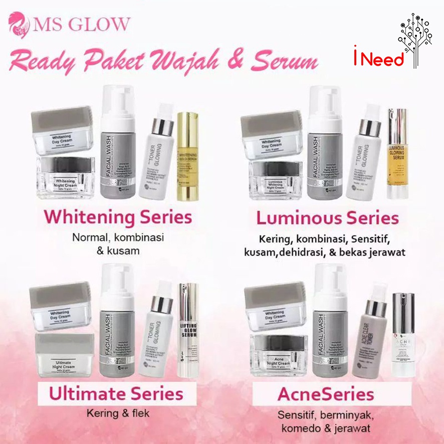 (INEED) MS GLOW PAKET WAJAH ORIGINAL PAKET WHITENING LUMINOUS ACNE ULTIMATE