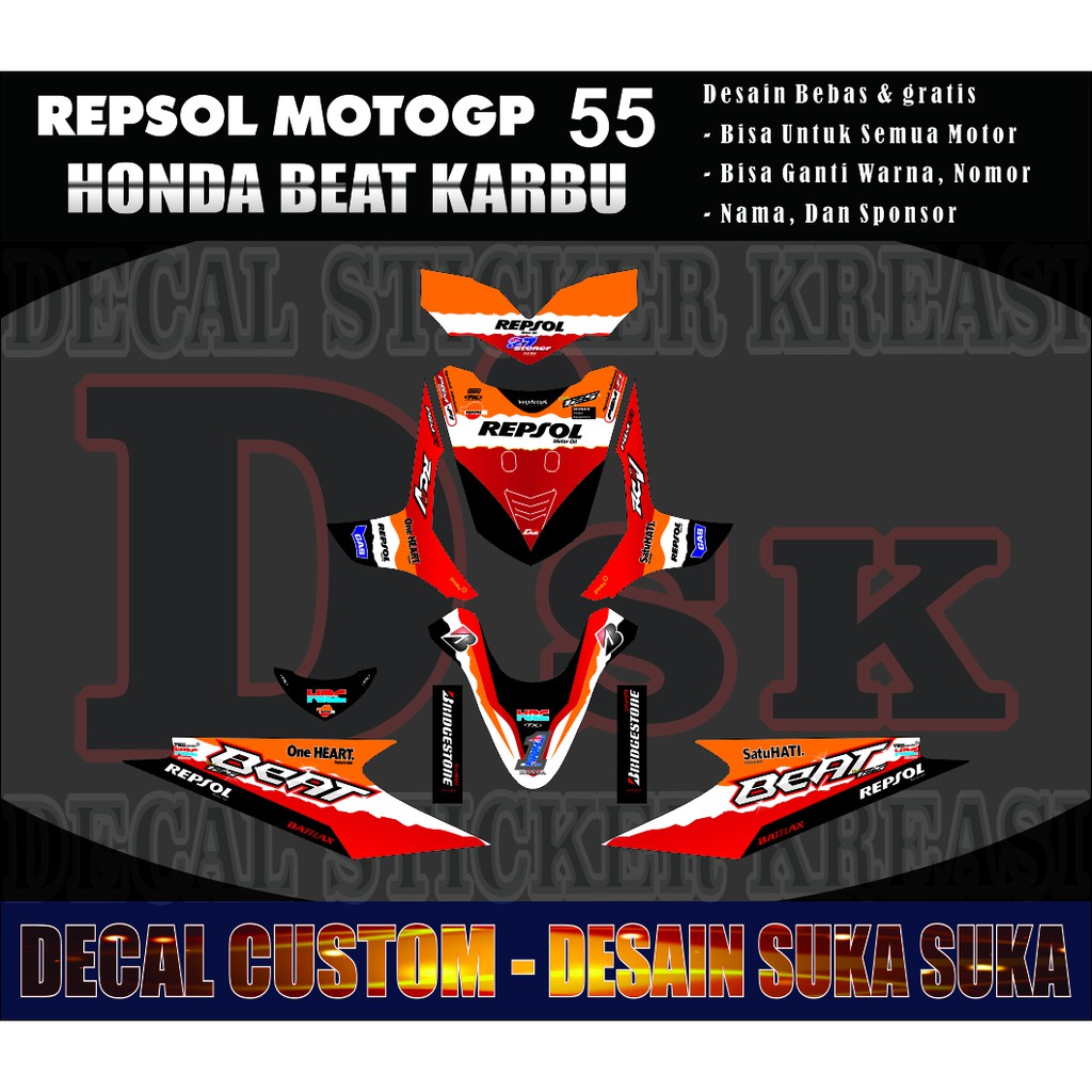 DECAL MOTOR BEAT KARBU DECAL STIKER BEAT KARBU DECAL STICKER BEAT FI STIKER DECAL BEAT KARBU REPSOL Shopee Indonesia