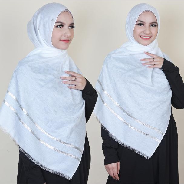 MOBASA OFFICIAL Pashmina Silk Premium Jilbab Pashmina Silk Kerudung Pashmina silk Import Leopard-Leoblink - Putih