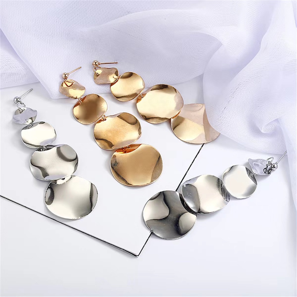 Anting Hook Wanita Geometri Tempereman Desain Mewah - Coin Drop Earrings Korean