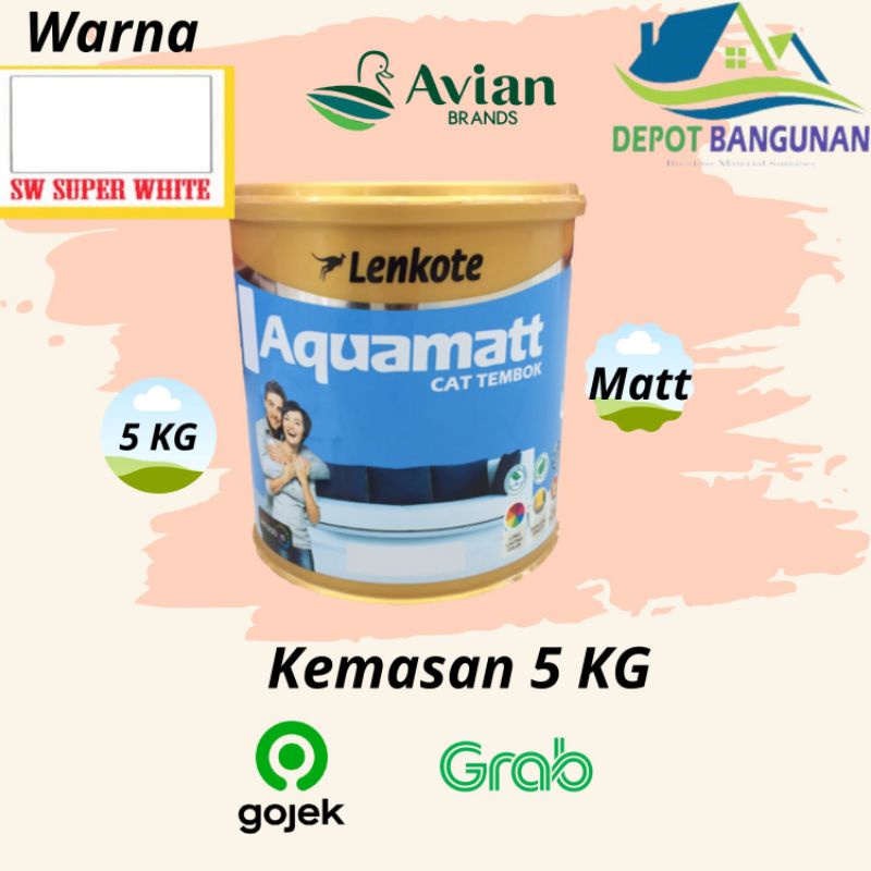Cat Tembok Lenkote Aquamatt Interior Cat AVIAN Brands Super White 5 KG
