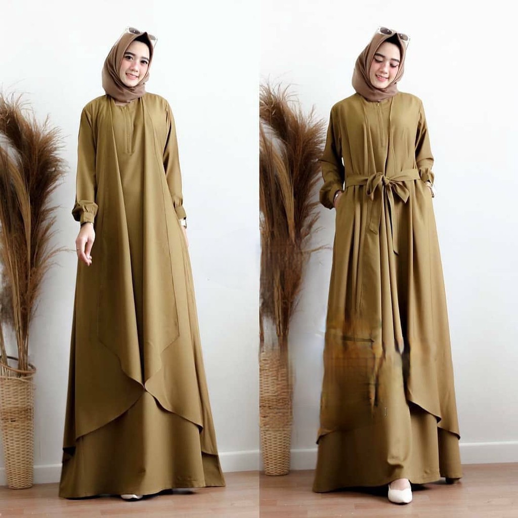 Baju Gamis Wanita Muslim Syari Jubah Cewek Sleting Depan Busui Busana Muslimah Remaja Wafer Kekinian