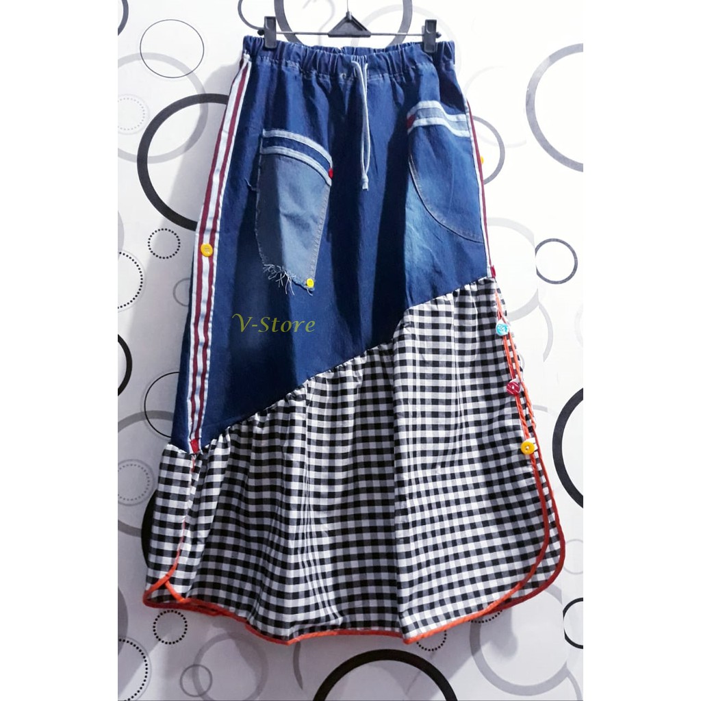 Rok Jeans Panjang Wanita / Rok Jeans Junnov Rok Jeans Bahan Meral Variasi Katun Kotak Hitam