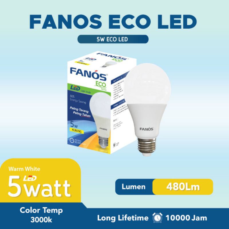 Paket 10 pcs Lampu Led Fanos Eco 5 watt Putih dan Kuning Garansi 1 tahun