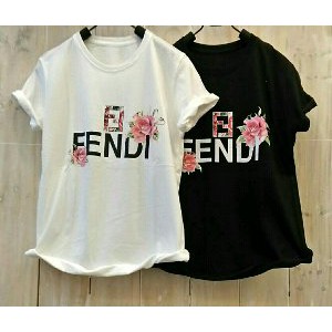 Baju Kaos Wanita Motif Fendi 2 Bunga Pink Murah