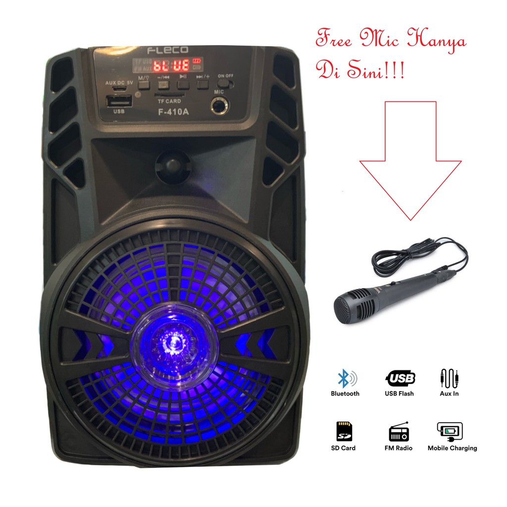 Speaker Bluetooth Karaoke Fleco F-410-A Speaker Outdoor/Speaker Line-in/Speaker Karaoke Gratis Mic