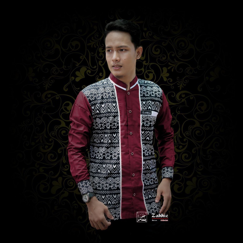 terbaru-baju lebaran Baju Koko Pria Dewasa kombinasi batik lengan panjang/baju batik pria terbaru kekinian modern