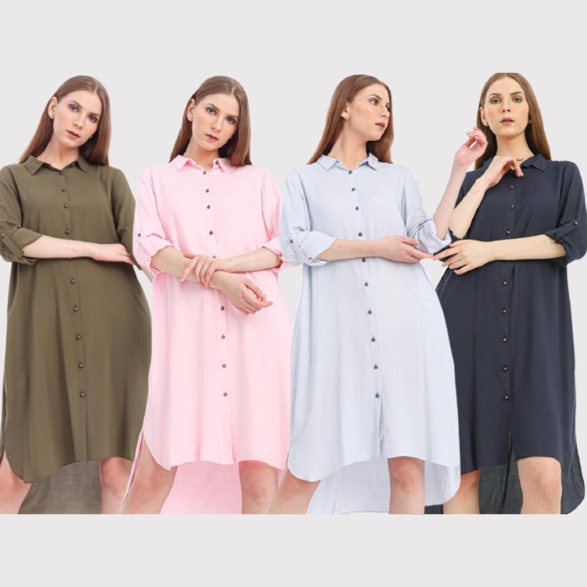 [5 Warna] PLC Dress Hilo Shirtdress