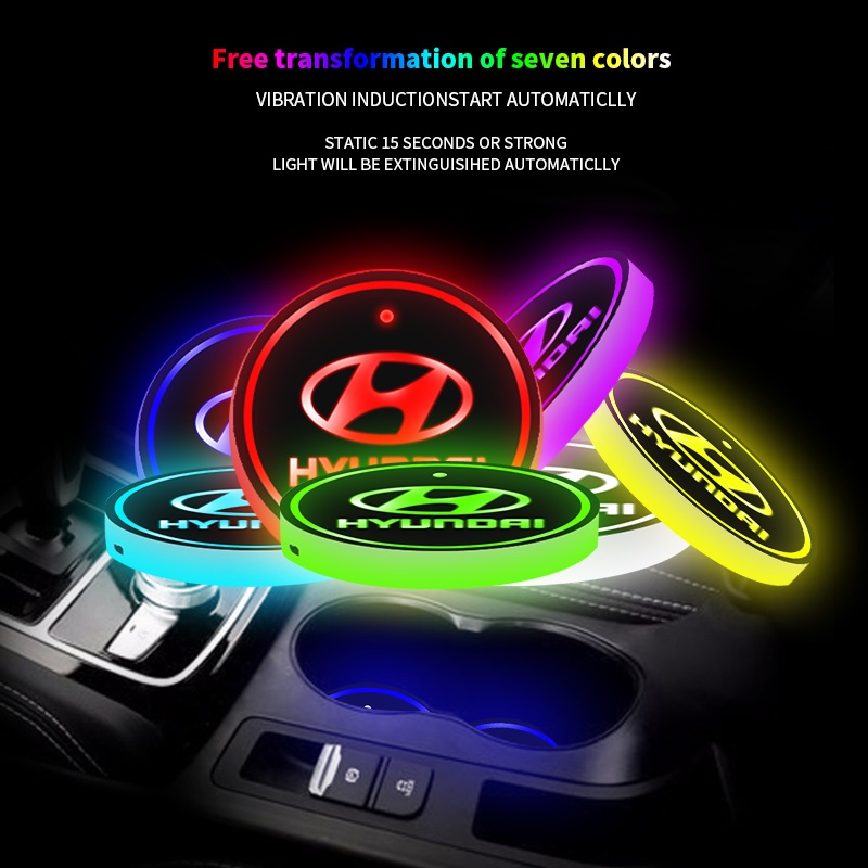 1/2peices Hyundai Car LED Cup Holder Mat USB Charging Car Coaster Replaceable Color Warna Mood Lamp Accessoreis