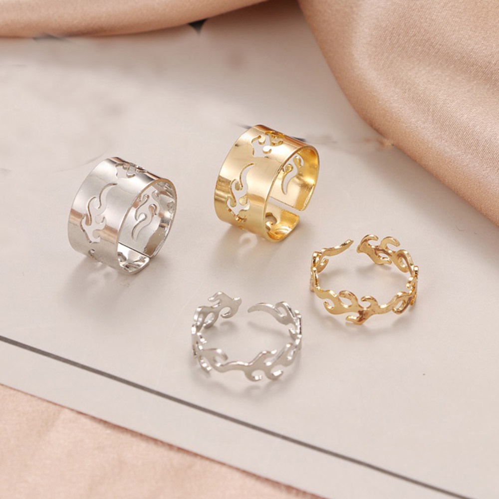 2pcs / Set Cincin Model Terbuka Bahan Metal Warna Gold / Silver Adjustable Untuk Wanita