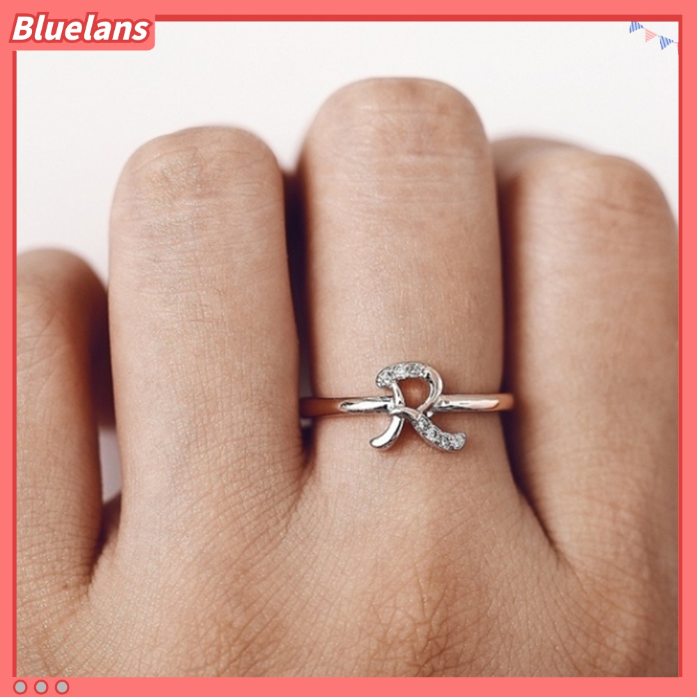 Cincin Model Terbuka Desain Huruf Alfabet A-Z Aksen Berlian Imitasi Untuk Wanita