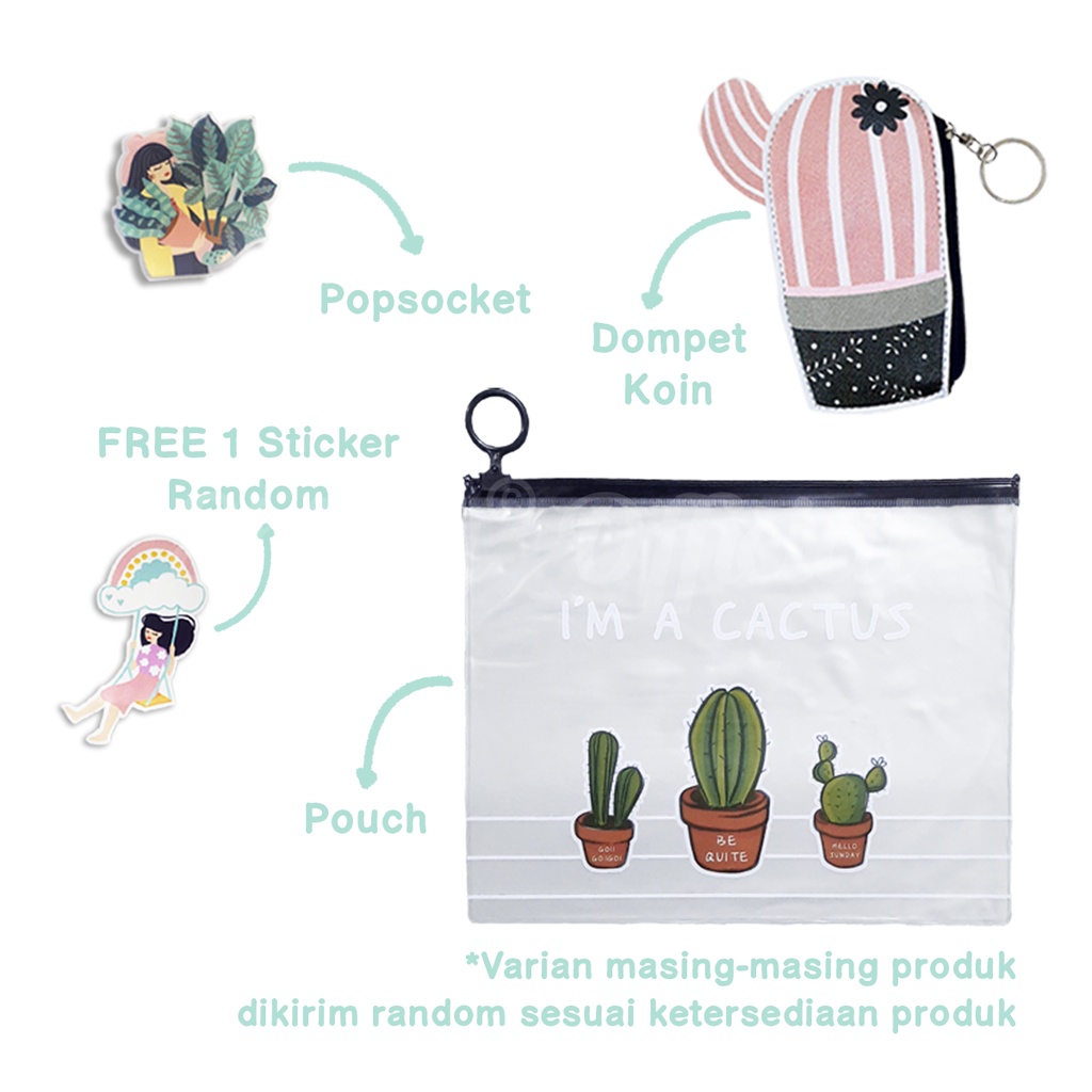 Shifra Bundling Gift Paket Pouch Dompet Koin PopSocket Dino Daun Woman (Free Sticker)