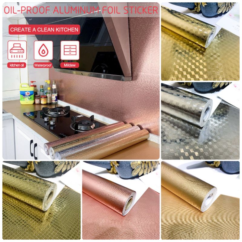 Wallpaper Dapur Wallpaper Alumunium Foil Anti Minyak Dan Panas Silver Gold