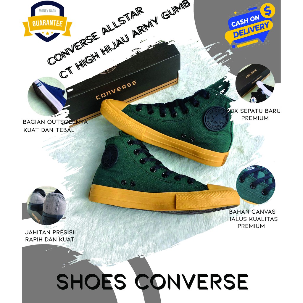 Sepatu Converse All Star 70s CT High Army Gumb Converse Original 100% Sneakers Pria Wanita Panjang