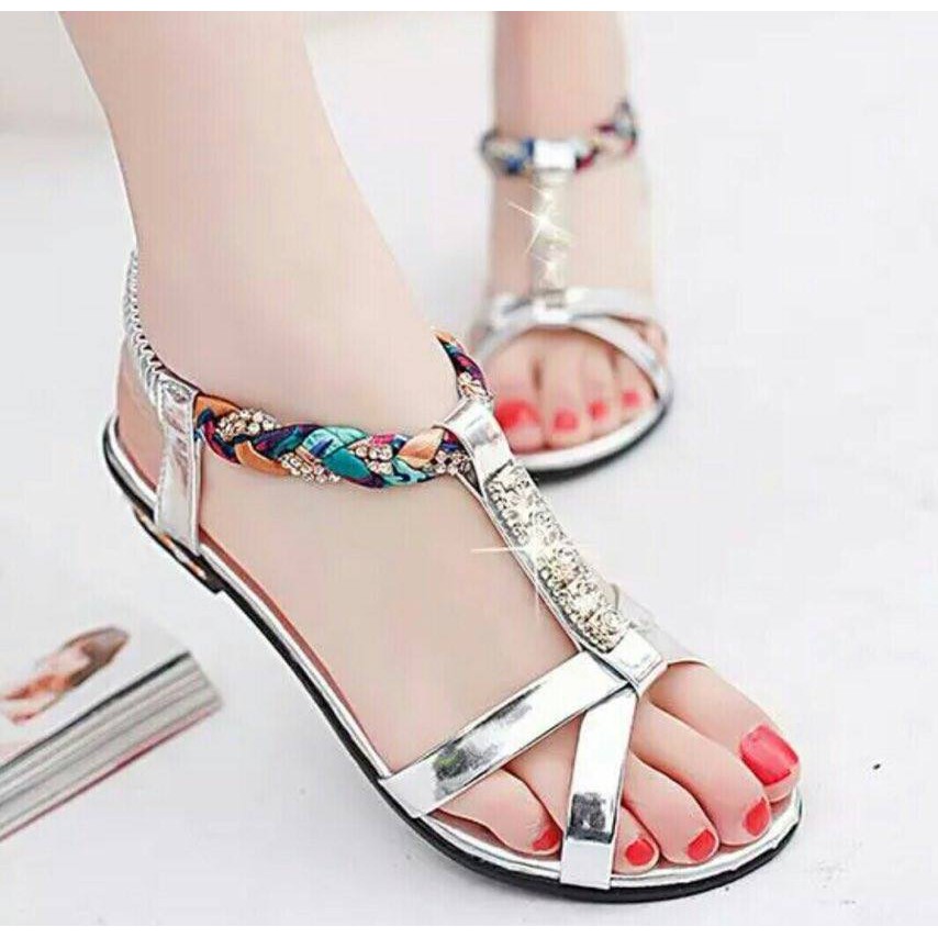 Ikhlasia Sandal Wanita Teplek kepang Bunga Perak TP20 Flip Ikhlasia Sandal Wanita Teplek kepang Bunga Perak TP20 Flip