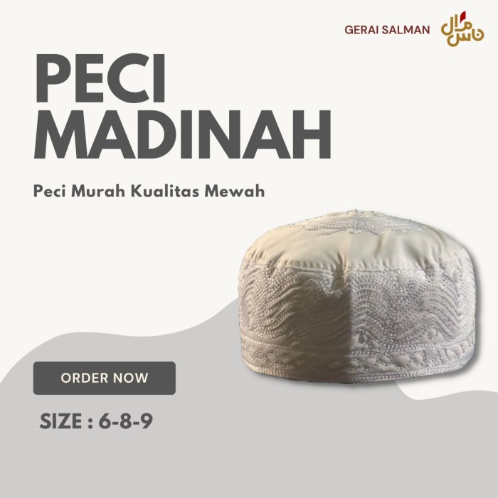 Peci Kodian Madinah Putih Kopiah Haji Grosir