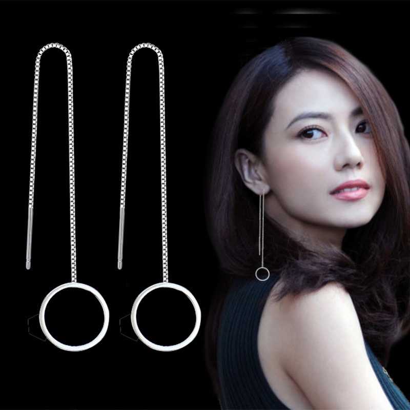 Anting Perak 925 Wanita Sederhana Garis Telinga Segitiga Fashion Perhiasan