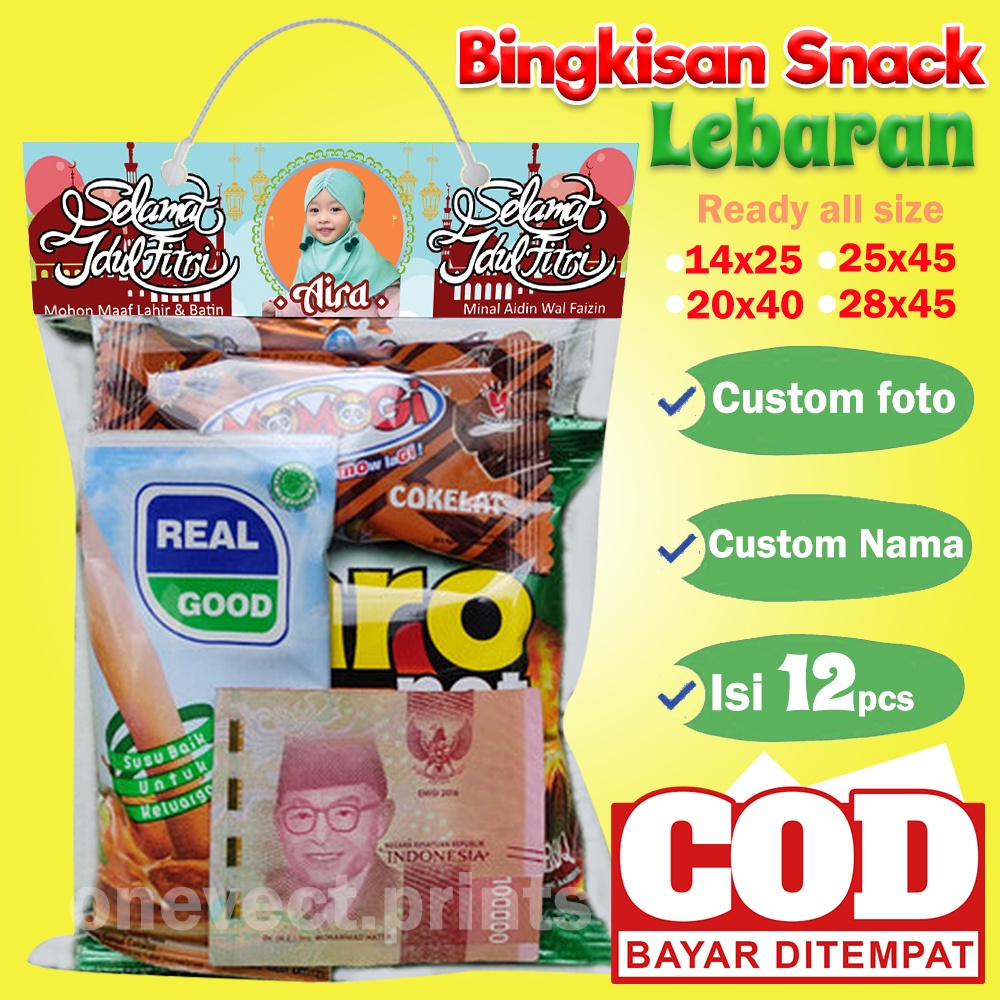 

ISI 12 PCS KEMASAN BINGKISAN TAS SNACK PLASTIK THR LEBARAN CUSTOM FOTO SUKA SUKA