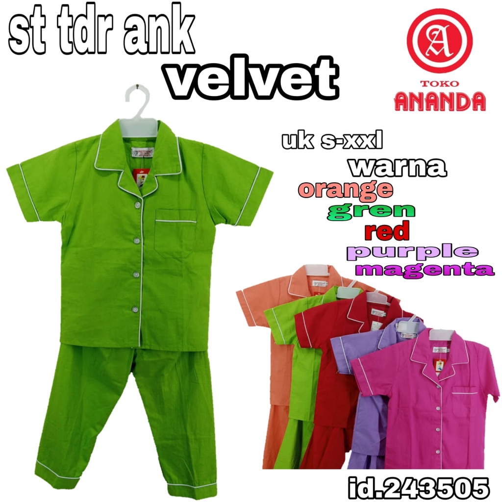 setelan tidur lengan pendek anak perempuan velvet warna celana panjang s-xxxl