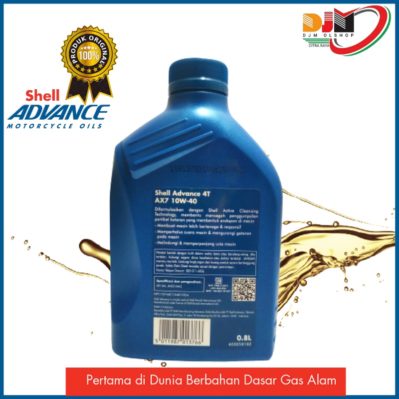 Oil Shell Adance AX7 4T synthetic based motorcycle oil 10W40 800ML Original