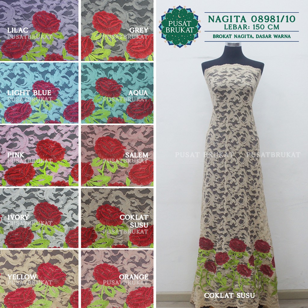 NAGITA 08981/10 - KAIN BRUKAT / BROKAT BORDIR NAGITA, DASAR MULTICOLOR [harga per 0.5m]