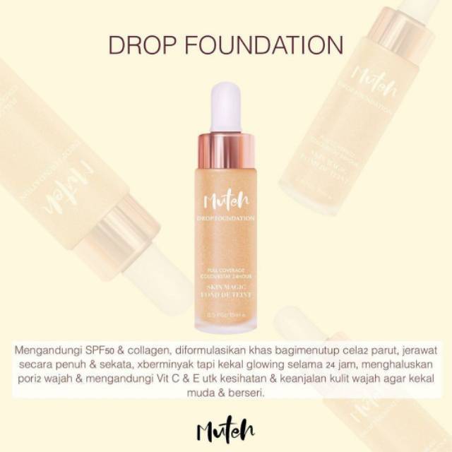 MUTEH DROP FOUNDATION /Mini size Kemasan Baru Free Beauty Blender + Free Mascara Ready Stock