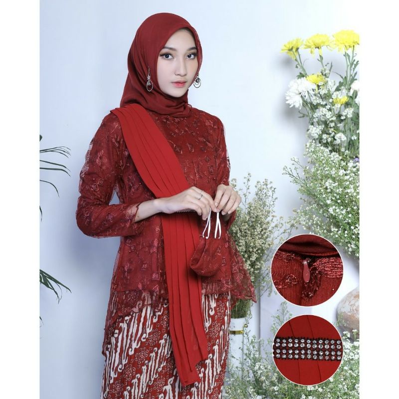 Atasan brukat tulle selendang/Atasan kebaya/Kebaya modern/Kebaya brukat/Kebaya wisuda/Atasan/Kebaya