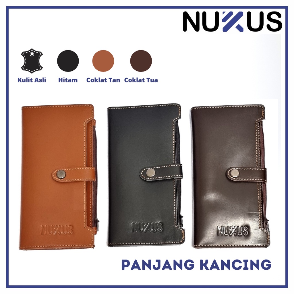 Dompet Kulit Asli Hitam Panjang Berdiri Slot Kartu Banyak - Kancing GB