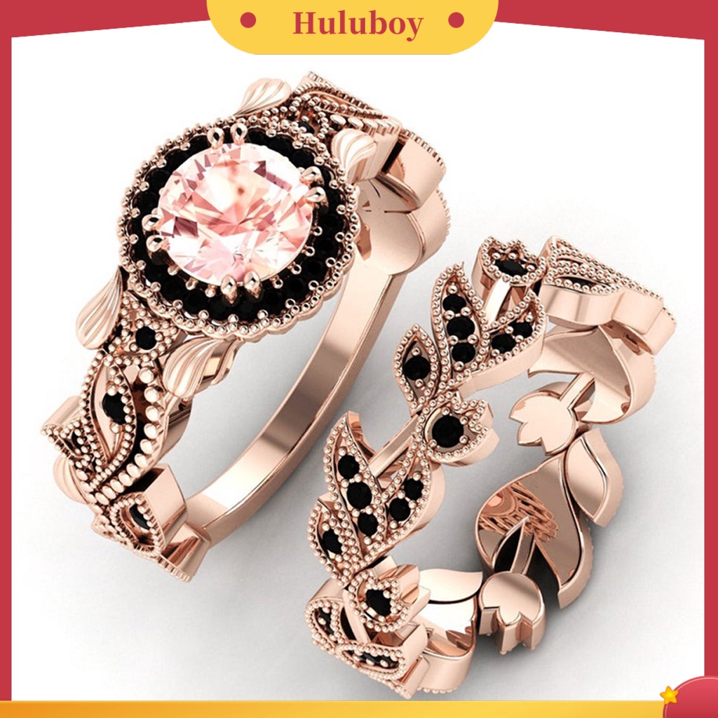 Hu Hu Hu Hu Hu Alat Bantu Pasang Kacamata♡ 2pcs Cincin Jari Bentuk Daun Bunga Aksen Berlian Imitasi Untuk Wanita