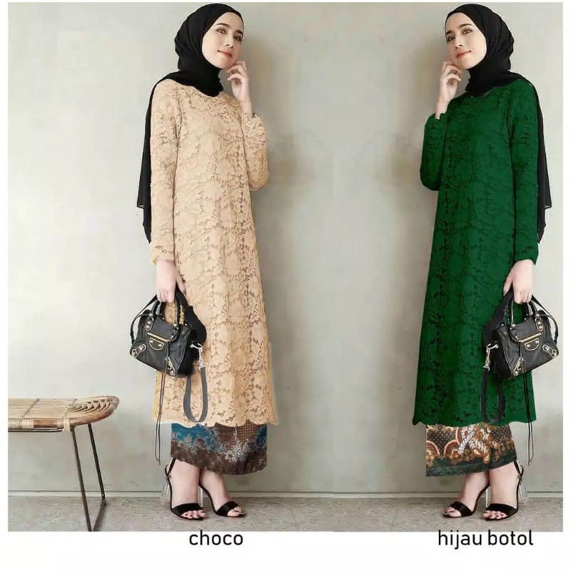 Setelan Kebaya Abaya Wanita Atasan Brukat Bawahan Rok Batik Set Baju Pesta Fashion Murah Terbaru