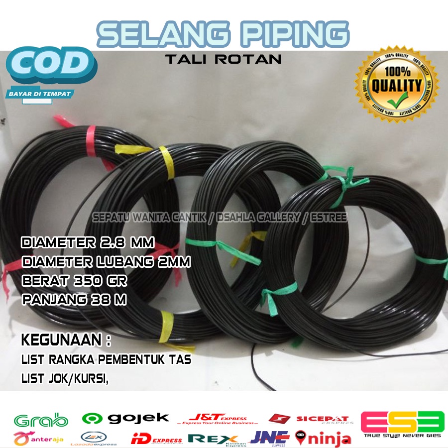 Rotan / Selang / List / Tali kur plastik / Piping Plasyik Hitam 1 Roll Selang piping 2.8mm