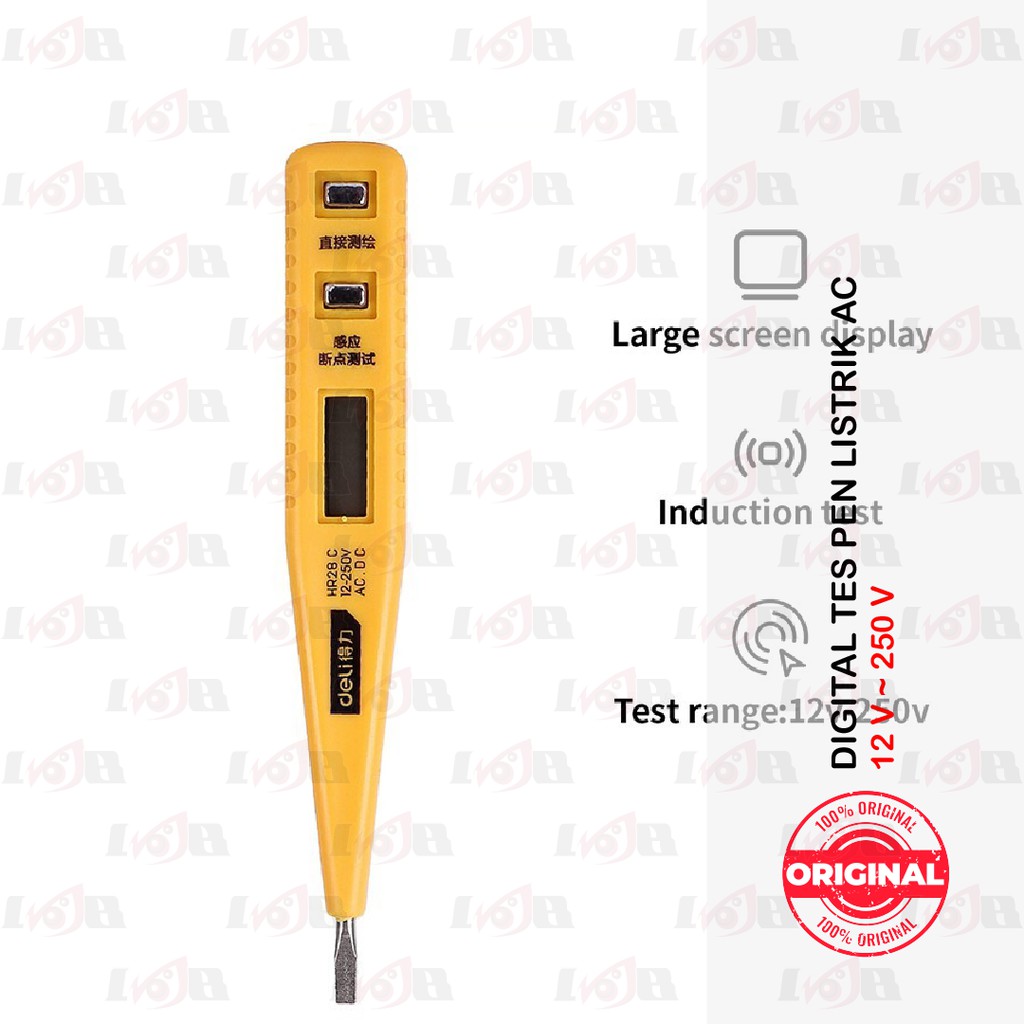 Tespen AC Deli Kuning Obeng Min Digital Test Pen Listrik 12v - 250v