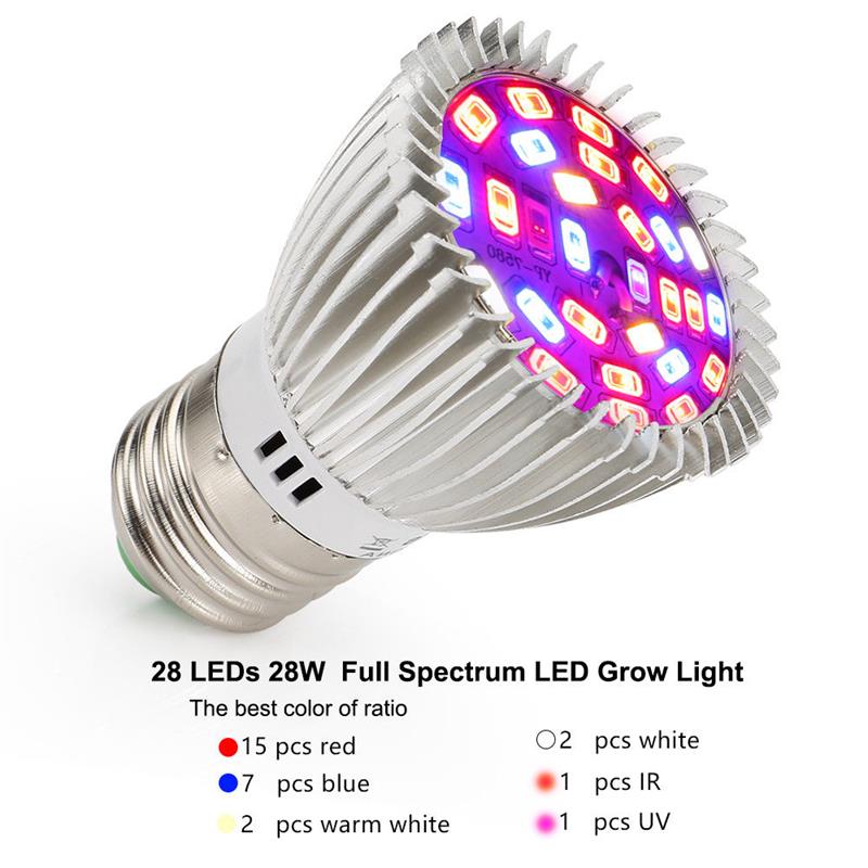 Grow Light Lampu Cahaya Tanaman Tumbuhan Hidroponik LED E27 220V Indoor Plant Growth Lampu 18W 28W