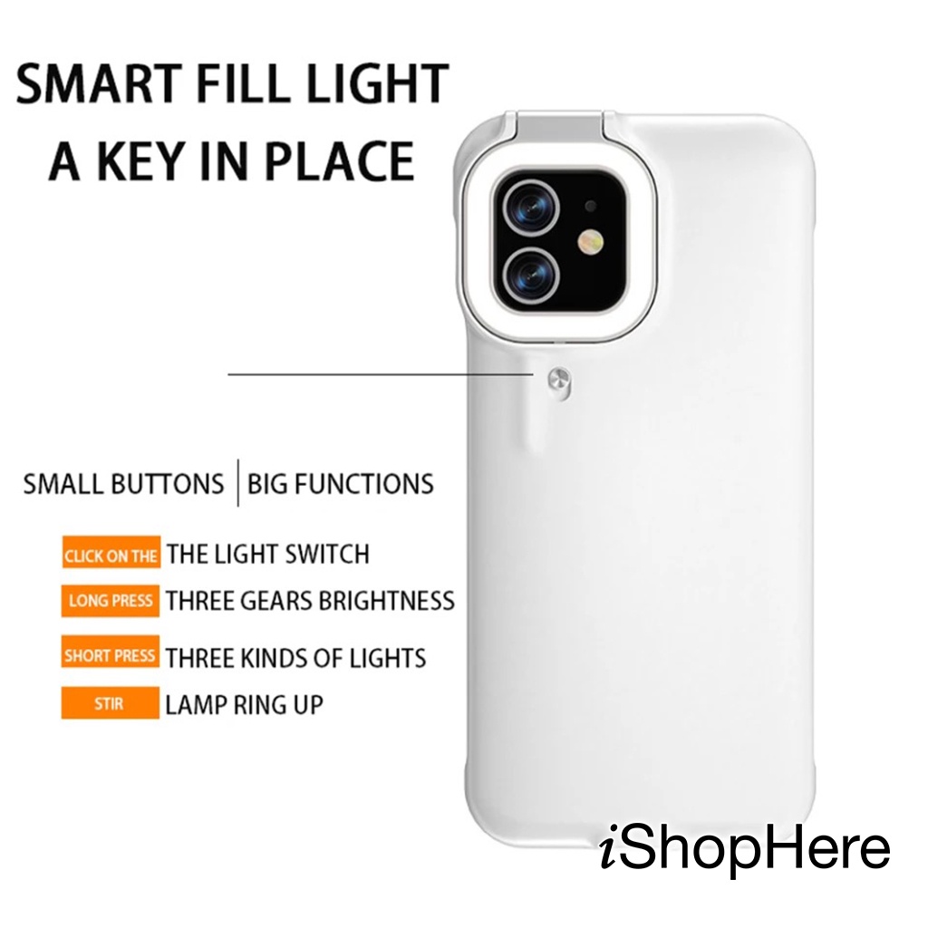 Promo 7.7 Smart LED Selfie HardCase Ring Flash Light Casing Untuk iPhone 11 12 Pro Max