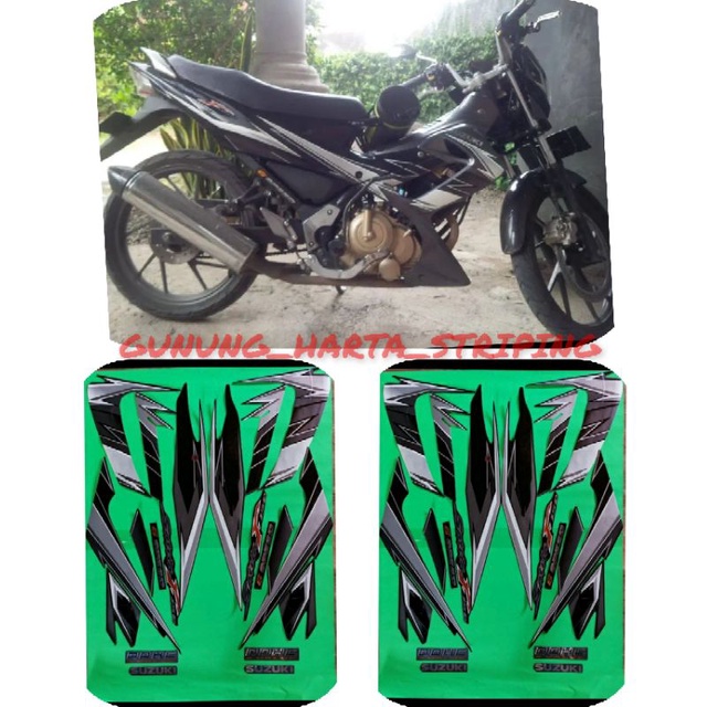 Striping Stiker Lis Body Motor Full Set Suzuki Satria Fu 150 (2009) Standar Original Warna Hitam Kua