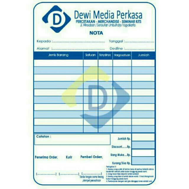 

Cetak Nota costum 2 play, ukuran 1/2 f4 isi 50 lmbr