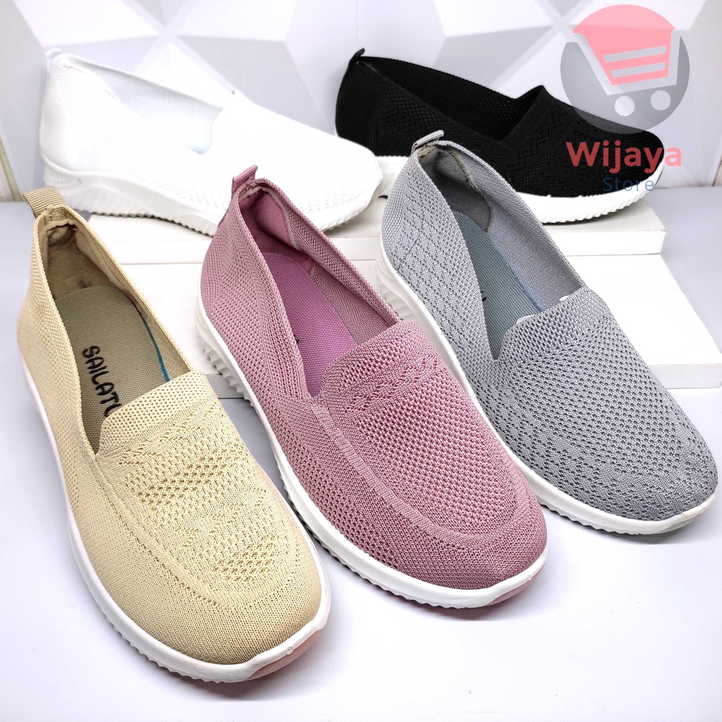 SLT Sepatu Slop Rajut Wanita Desain Slip On Selop Import Stylish Trendi dan Nyaman