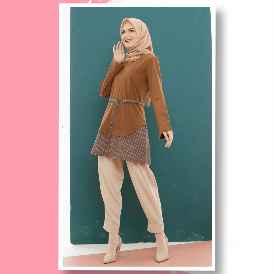 BIG SALE 2022 / BAJU ATASAN KAOS WANITA RAHNEM BLUS AT 39 COKLAT / BAJU BLUS WANITA PROMO / RAHNEM B