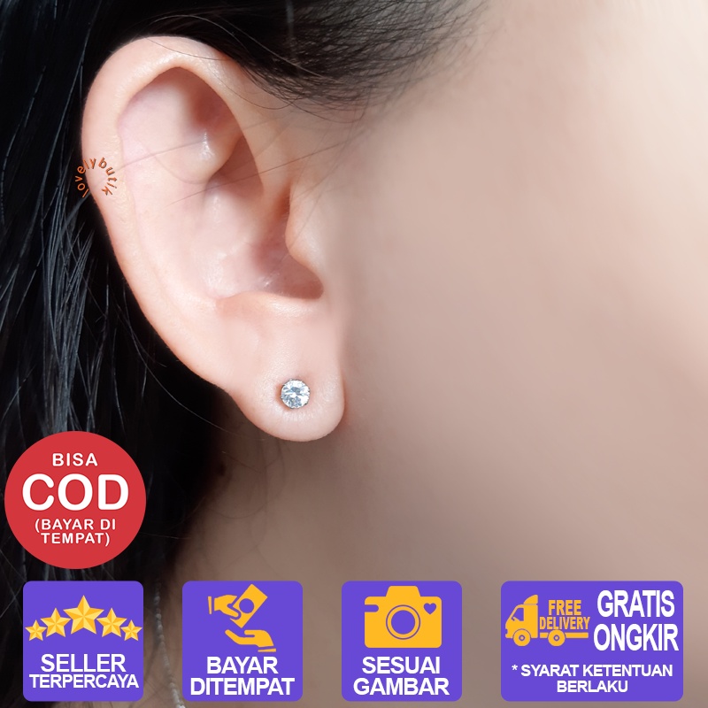 Lovelybutik Anting Tindik Titanium Crown Anting Titanium Wanita Pria Ukuran Permata 0,5 cm