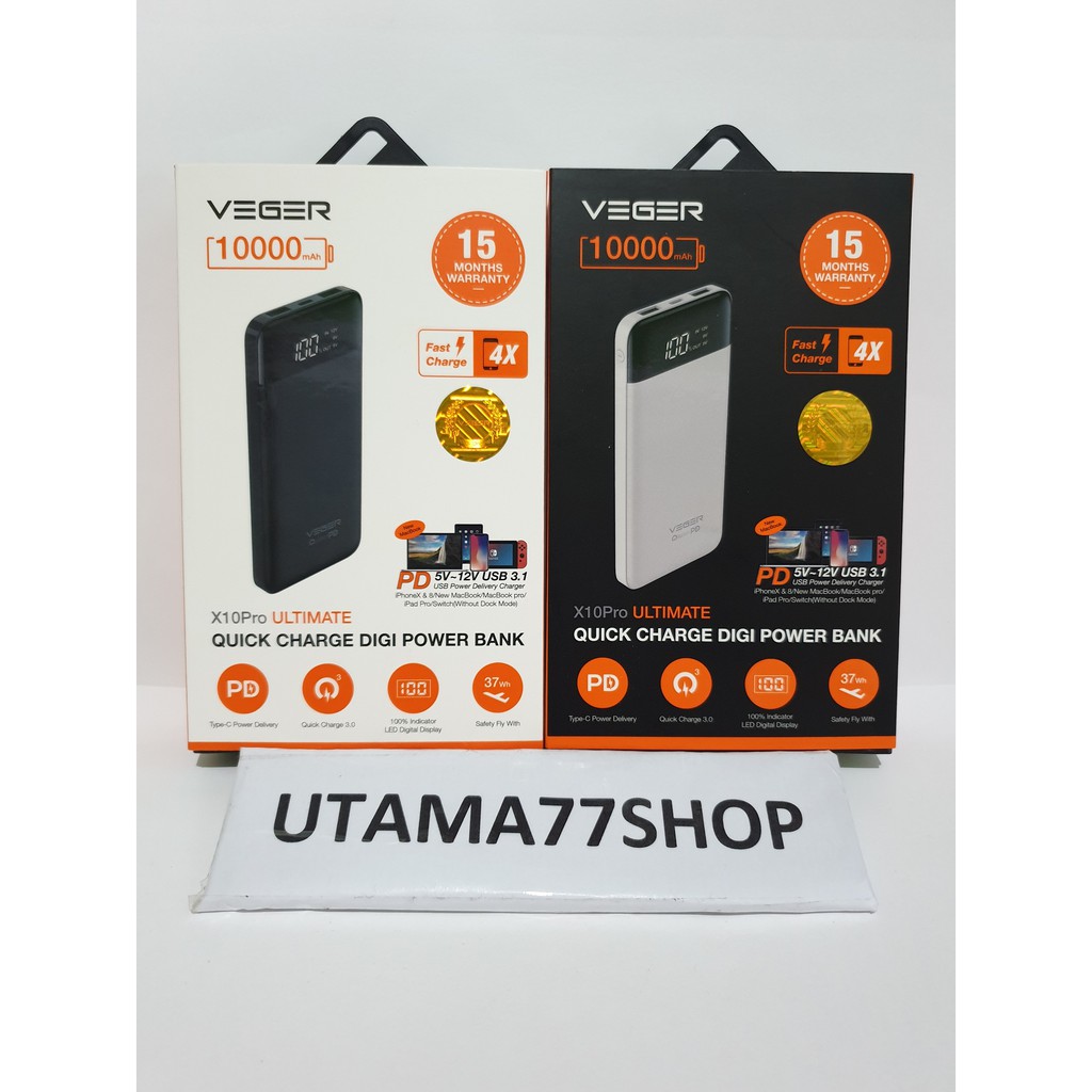 Powerbank Quick Charge 3.0 + PD VEGER X10 PRO Ultimate LED 10000 mAh