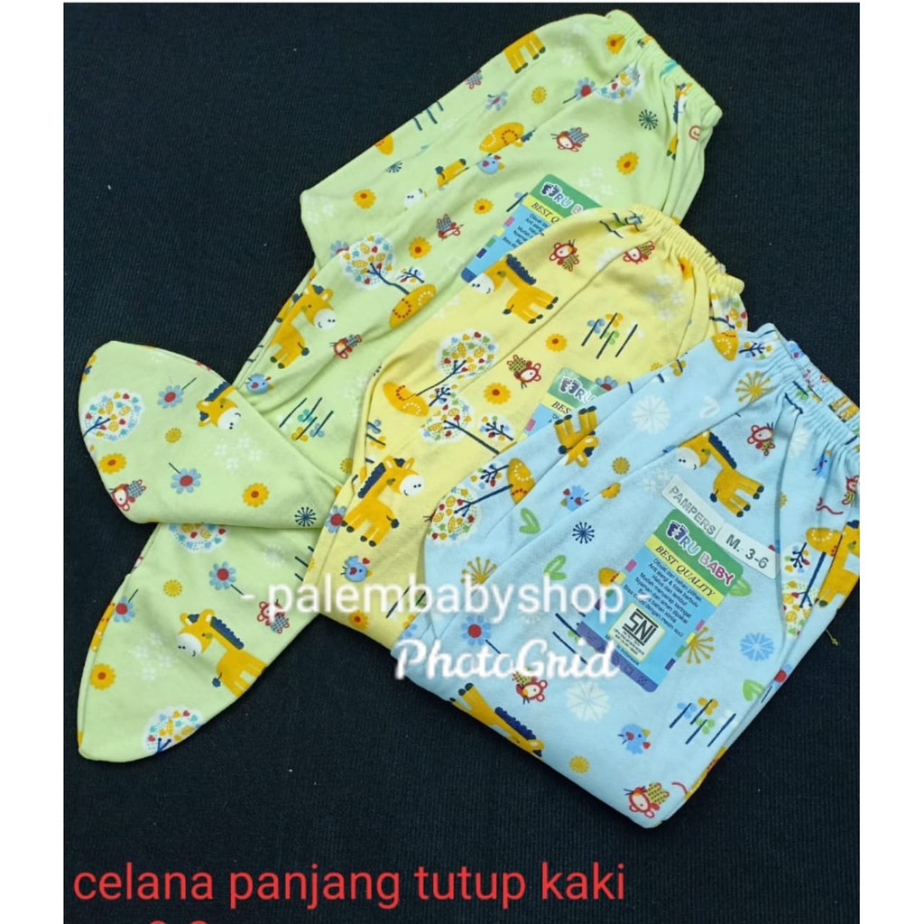 Eeru Baby Celana Panjang Tutup Kaki ISI 3PCS Untuk Usia 0-3 Bulan&amp;3-6 Bulan