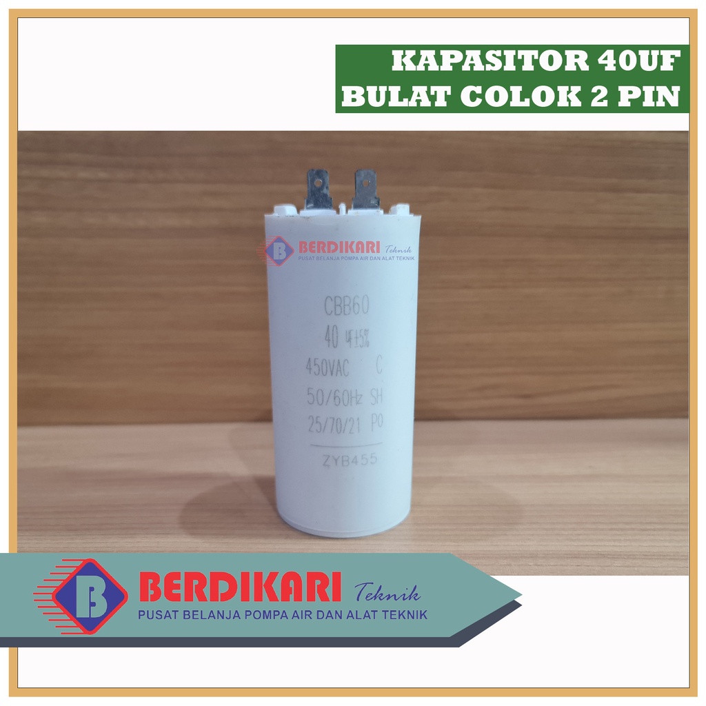 Kapasitor Elko Elco Capasitor Bulat Colok 40uf 40 uf mikro 450VAC KAKI 2 PIN CBB60 CBB 60