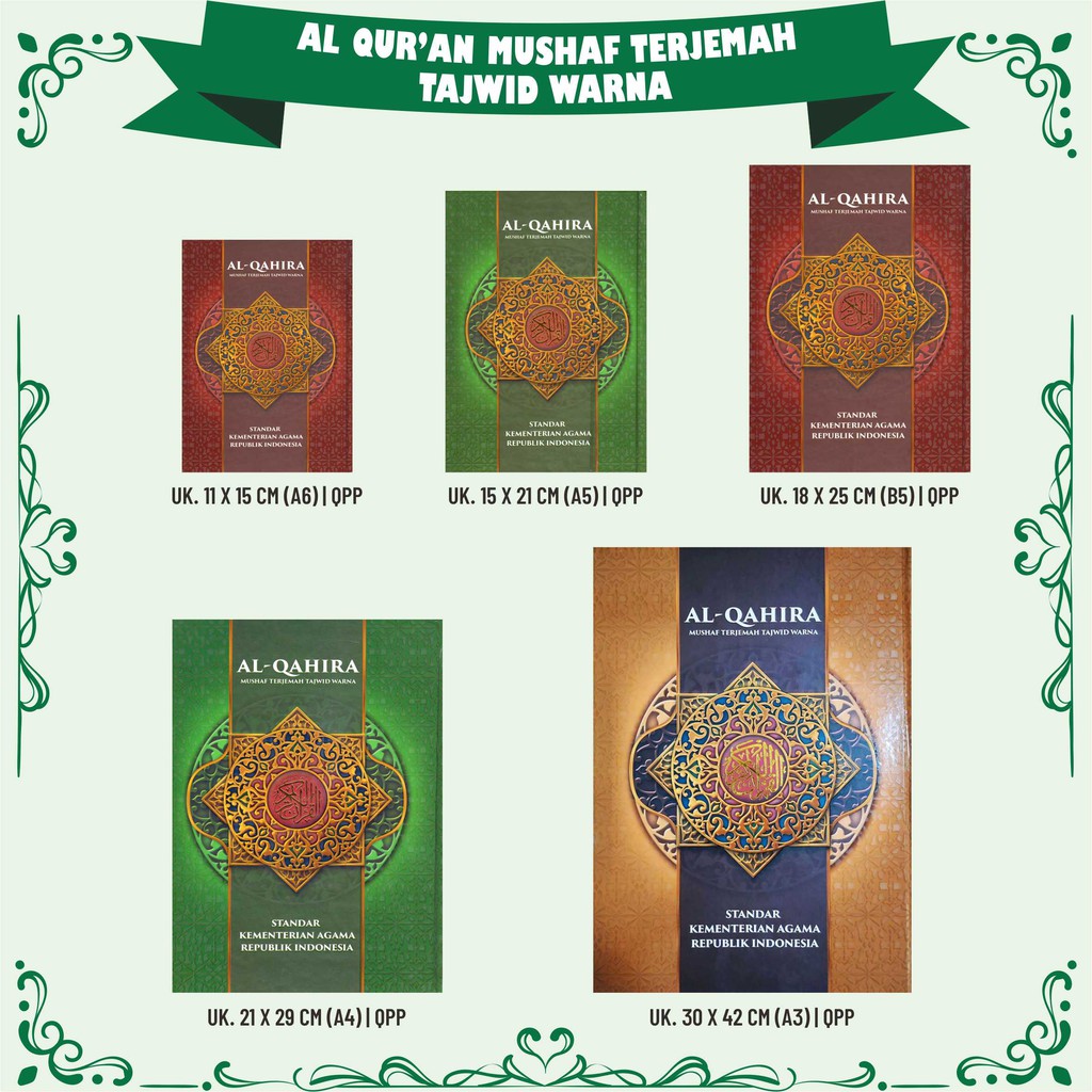 PROMO ALQURAN MURAH TERJEMAH MUSHAF TAJWID WARNA AL QAHIRA KERTAS QPP UKURAN A4-A5-B5-A3-A6-NUR ILMU