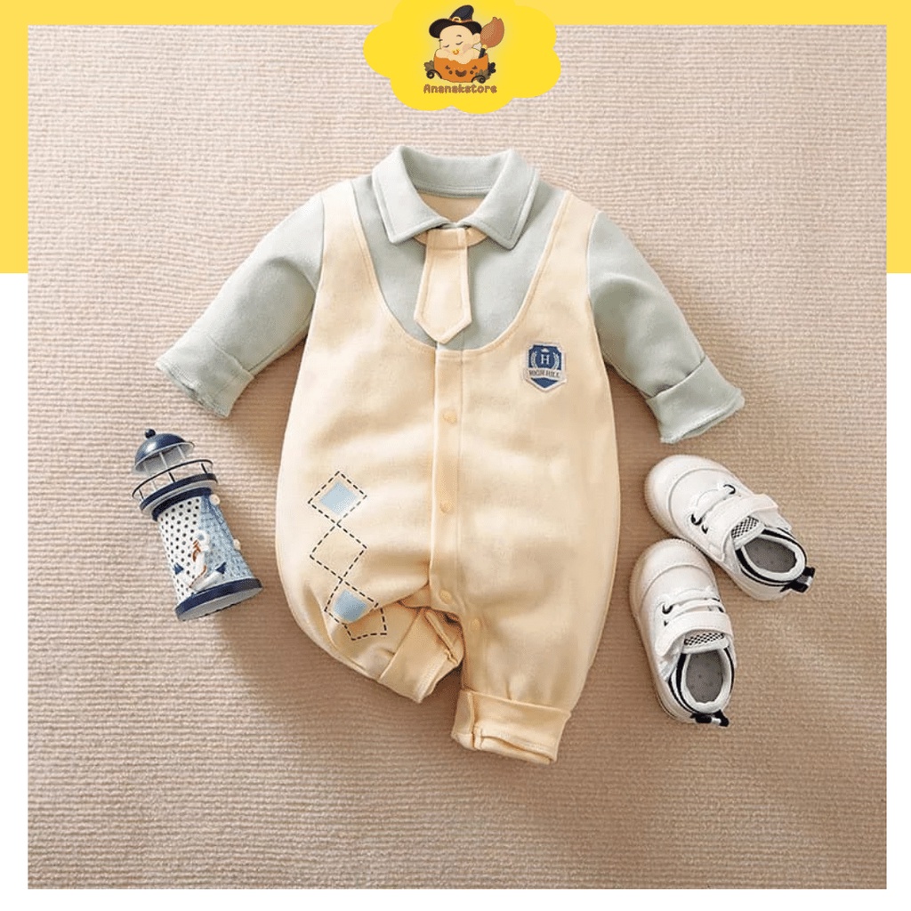 ANANAKSTORE- Baju jumper baby lucu impor premium Baju lucu DASI CREAM lengan panjang baju jumper laki laki 874